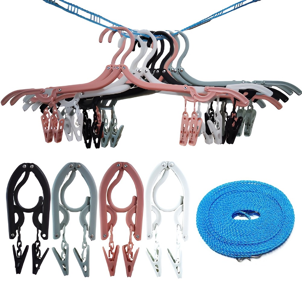 13pcs Travel Clothes Hangers with Clips Folding Cruise Essentials + Clothesline